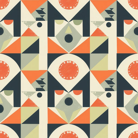 A captivating geometric pattern showcases an array of bold colors and shapes, perfect for contemporary interior design.の素材