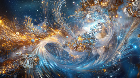 Explore a vibrant display of swirling colors and brilliant lights representing the excitement and energy of New Year's Eve festivities.の素材