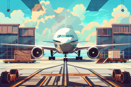 A cargo prepare airplanes for takeoff as ground crews efficiently load and unload freight at the bustling airport.の素材