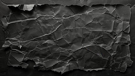 The worn, crumpled cardboard card displays age and damage, emphasizing its textured surface and deep black color against a dark backdrop.の素材