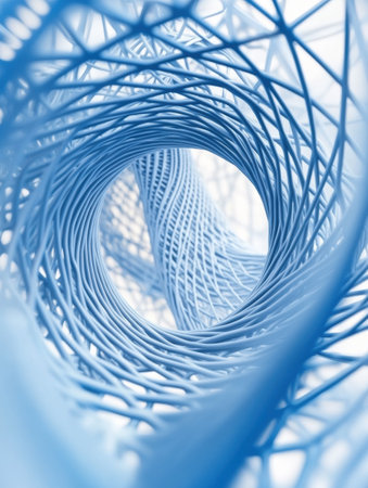 Swirling blue and white lines form a captivating abstract design, evoking a sense of depth and connection within the pattern.の素材