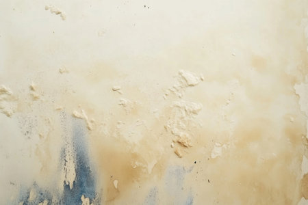 Textured wall displays a blend of beige and blue, creating an artistic backdrop in an aged and rustic environment.の素材