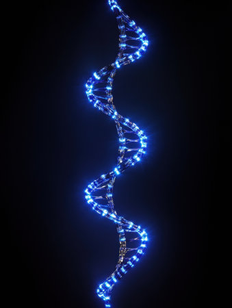 A glowing representation of a DNA double helix highlights the complexity of genetic material, emphasizing scientific exploration and innovation.の素材