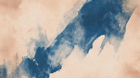 A beautiful blend of deep blue and soft peach watercolor textures creates an elegant and calming backdrop ideal for artistic use.の素材