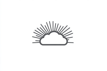 A cloud graphic featuring rays of light emanating from behind, symbolizing sunny weather and good vibes for creative projects.の素材
