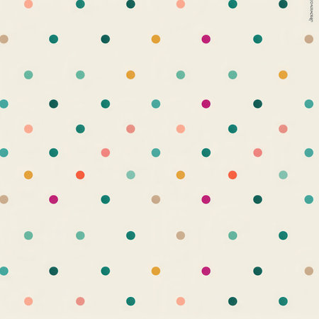 A vibrant arrangement of polka dots in various colors is displayed on a light background, perfect for textile designs or backgrounds.の素材