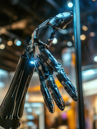 A prosthetic arm is actively engaged in various tasks, showing its innovative design and capabilities in a tech showcase.の素材