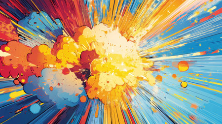 A vibrant explosion of colors fills the canvas with dynamic patterns and intense shades creating an energetic visual experience.の素材