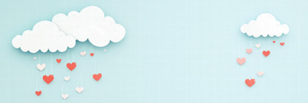 Charming design showcases hand drawn clouds with red hearts falling, perfect for Valentines Day themes and creative projectsの素材