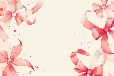 Charming hand drawn design features delicate ribbon bows in soft pink tones, perfect for Valentineの素材