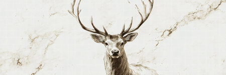 Intricate illustration of a deer featuring elaborately branching antlers set against a minimalistic background with ample copy space.の素材