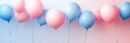 Colorful pink and blue balloons float gracefully, providing a cheerful backdrop perfect for celebrations or creative projects.の素材