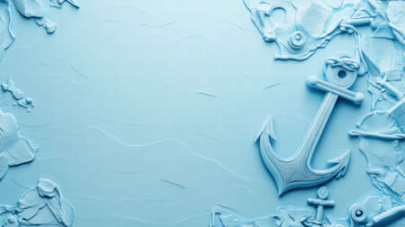 A decorative nautical design highlights an anchor and a map, creating a soothing blue backdrop with plenty of space for text and ideas.の素材