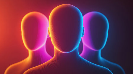 Colorful faceless avatars are arranged in a captivating formation, offering ample area for creative text and expressions in a modern design.の素材