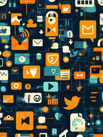 Brightly colored digital icons showcase various social media and communication tools, reflecting current online trends and connections.の素材