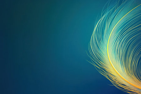 Colorful abstract design highlights intricate details reminiscent of a peacock feather, featuring ample space for creative text placement.の素材