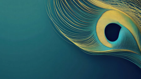 This design features a colorful abstract representation of a peacock feather with a soothing background and ample area for personalized text.の素材