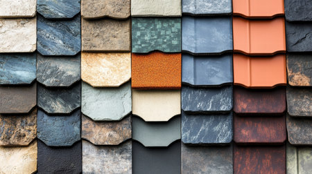 This collage displays an array of roof coverings, featuring different textures and colors suitable for diverse architectural styles.の素材