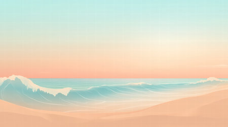 Calm water glistens as soft waves roll onto the sandy beach under a pastel sky during sunset, perfect for relaxation or inspiration.の素材