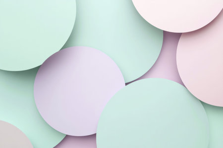 Soft pastel circles overlap to form a gentle, abstract composition, perfect for mock ups and designs needing space for text.の素材