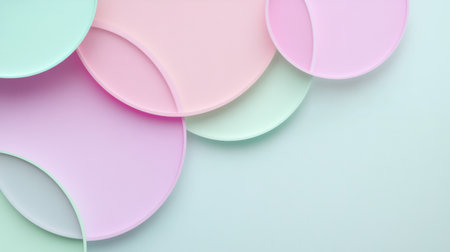 Delicate, semi transparent pastel circles overlap, creating a gentle composition with ample room for adding custom text or designs.の素材