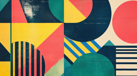 Bold colors and geometric forms create an eye catching design, providing a perfect canvas for custom messages and creative expressions.の素材