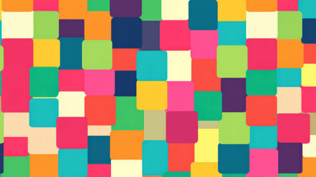 This lively pattern showcases an arrangement of colorful squares in various shades, creating a captivating and cheerful design for various uses.の素材