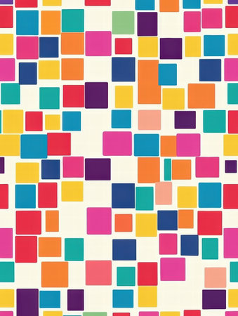 Bright squares of various colors form a lively pixel art pattern, creating a seamless design that adds energy and fun.の素材