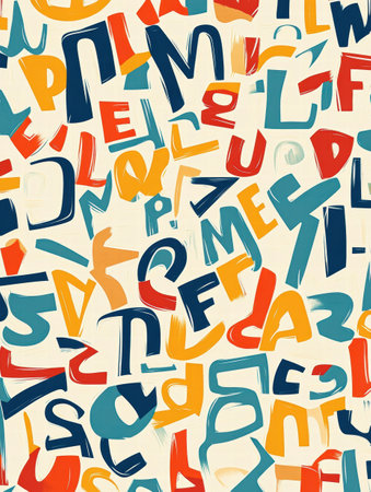 Brightly colored letters dance across a light background, creating a whimsical and engaging pattern that captures attention and sparks creativity.の素材