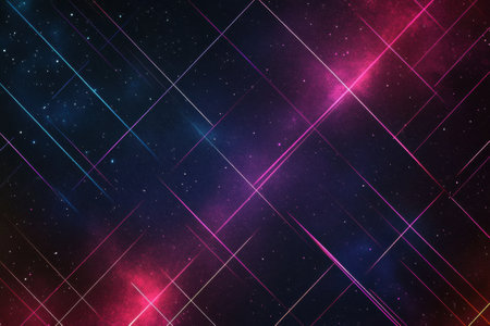 This design showcases a striking grid pattern inspired by 1990s aesthetics filled with bright colors and cosmic elements that evoke nostalgia.の素材