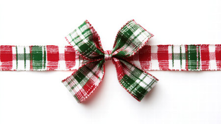 A vibrant plaid bow in red, green, and white offers a festive touch, perfect for holiday gift wrapping and custom decoration ideas.の素材