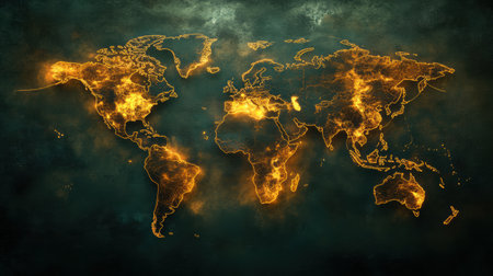 Highlighted areas on the world map show significant viral spread, indicating regions impacted by outbreaks in recent times.の素材