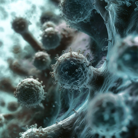 Detailed examination of microbes found on everyday surfaces, revealing the unseen threats to hygiene in daily environments.の素材