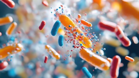 Microbes thrive on surfaces that are touched regularly, showing their diversity and potential impact on health in daily life.の素材