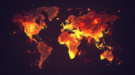 Epidemic outbreaks are represented across a world map, indicating affected areas with vibrant colors and varying intensities.の素材
