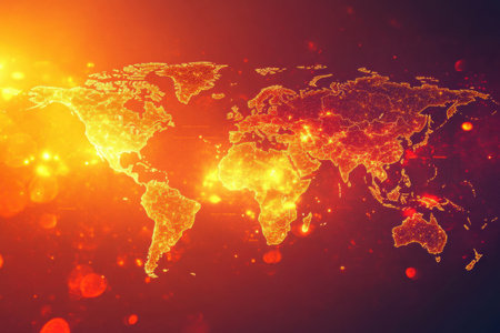 A detailed representation of a world map showing different zones affected by epidemic outbreaks, illuminating health risks globally.の素材
