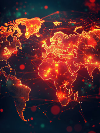 Map displays highlighted regions worldwide where epidemic outbreaks have occurred, showing data patterns and intensity in real timeの素材