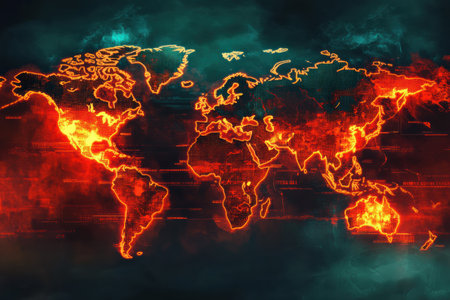 Global map illustrates regions affected by epidemic outbreaks, emphasizing critical hotspots and areas of concern for public health.の素材