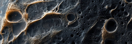 Detailed observation of various microbes found on everyday surfaces like door handles and smartphones, highlighting their diverse forms and textures.の素材