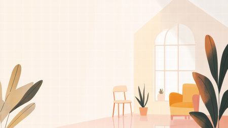 A charming silhouette of a house surrounded by a garden evokes a sense of comfort and warmth on a sunny afternoon.の素材