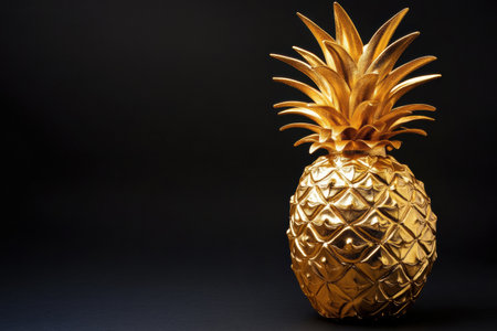 This exquisite golden pineapple stands out with its radiant finish, embodying luxury and elegance on a dark surface.の素材