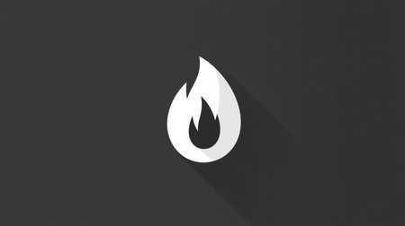 A simple flame icon features a clean design with a shadow, set against a dark backdrop, showing modern graphic aesthetics.の素材