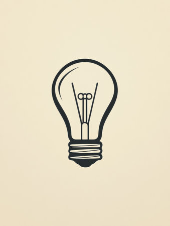 Classic light bulb illustration highlights its intricate filament design against a muted backdrop, emphasizing timeless aesthetics and functionality.の素材