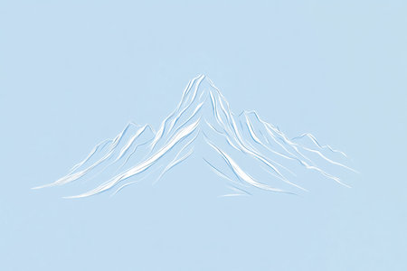 Serene view of a majestic snow capped mountain peak rising against the soft blue sky, capturing the tranquility of the early morning.の素材