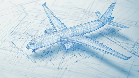 Blueprints illustrate the intricate design and specifications of an airplane, highlighting engineering precision and innovation in aviation.の素材
