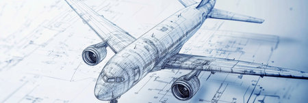 Blueprints illustrate the intricate engineering and design details of an airplane, focusing on structural elements and dimensions.の素材