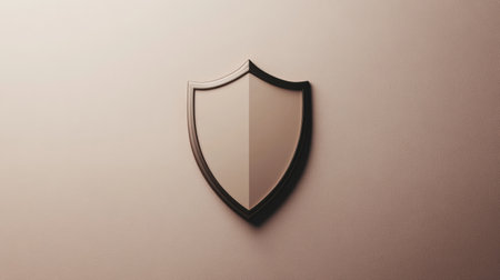 A shield symbol stands out on a smooth, light colored wall, emphasizing strength and security in a simple yet stylish manner.の素材
