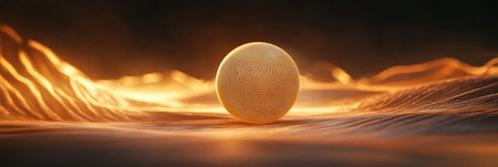 A globe spins with radiant contour lines that illuminate an abstract landscape, evoking a sense of exploration and wonder.の素材