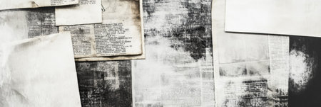 Vintage newspaper clippings layered artistic collage highlighting historical events and nostalgic moments from the past century. Generative AIの素材