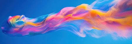 Airplanes execute thrilling stunts, creating stunning colorful smoke trails against a bright blue sky, captivating the audience gathered below.の素材